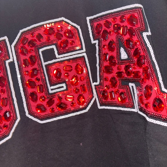 Queen of Sparkles • QOS • Licensed Georgia UGA Grey Multi Jewel Letter TEE NWT - Picture 5 of 5